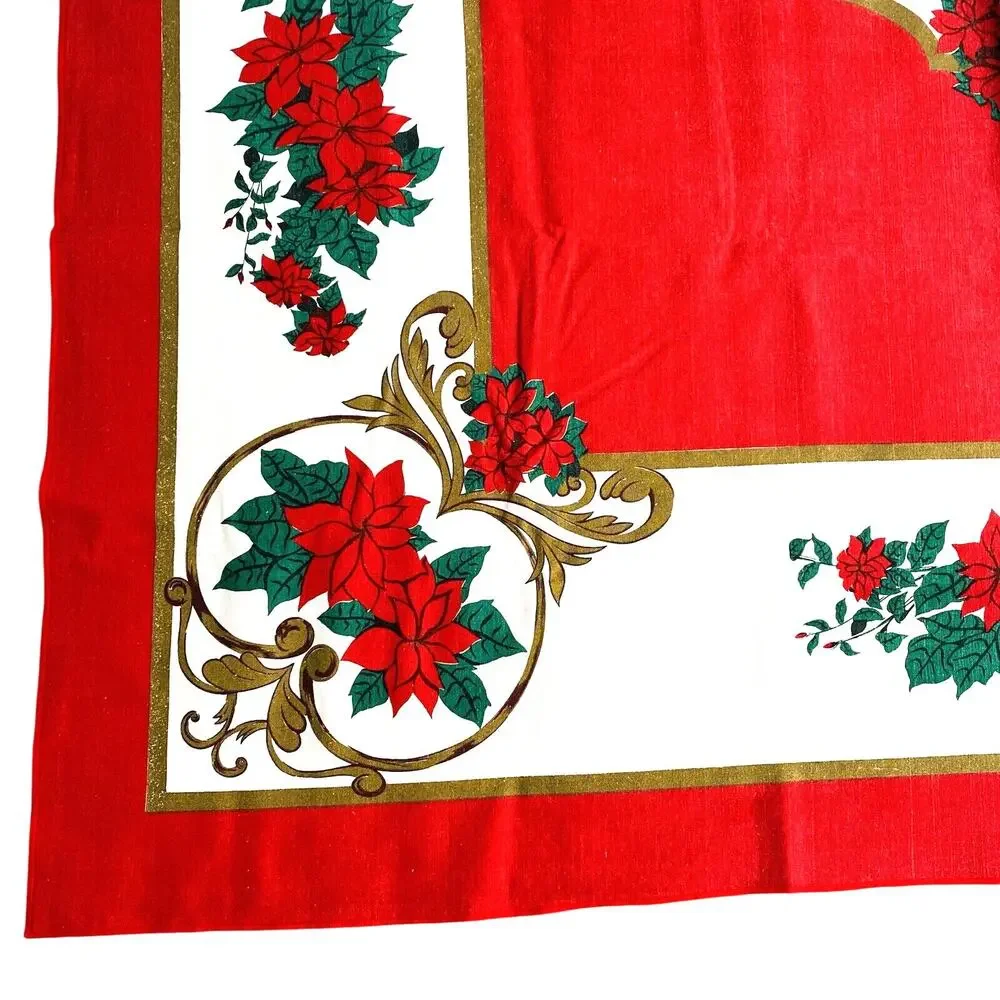Christmas Tablecloth Vintage 1990's Festive Holiday Table Cover Red White Green